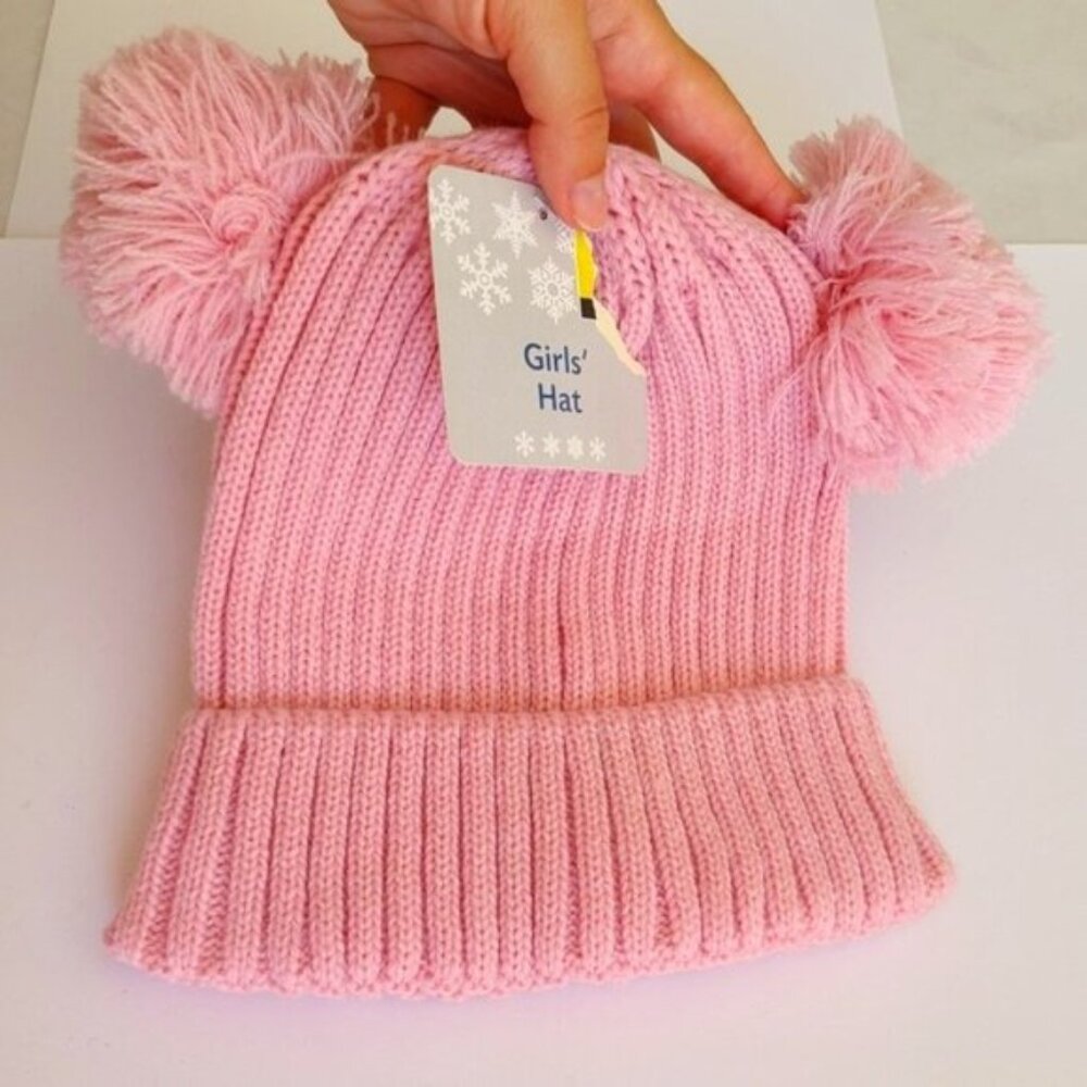 Girls Cute Pink Warm Sweater Knit Fall Winter Pom Pom Hat